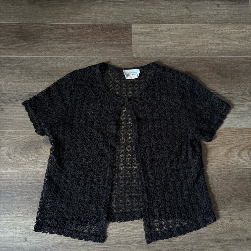 Chic Black Lace Open-Front Cardigan